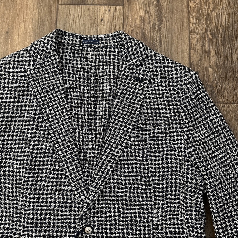 Stafford Classic Fit Sport Coat Blazer Jacket Mens Sz 44S White Black Navy Check